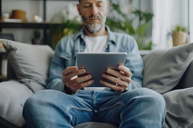 Man using tablet on couch