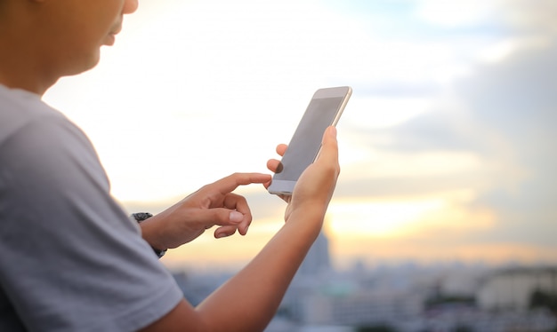 Man using a touch screen smartphone