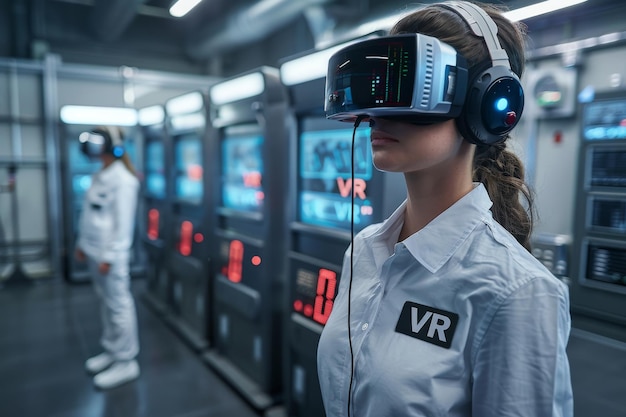 Man using VR in a high tech control room highlighting the integration of advanced technology and p