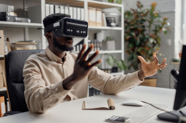 Man using VR for professional communication showcasing the integration of advanced technology in t