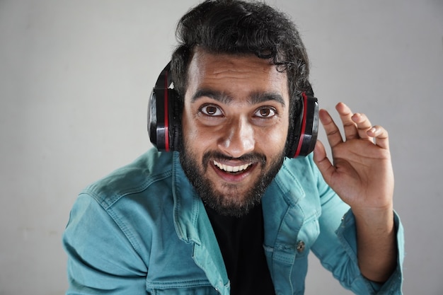 Man in video call wearing headphones