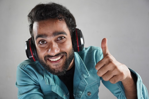 Man in video call wearing headphones