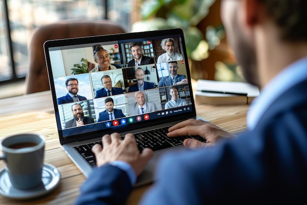 Man video chatting on laptop