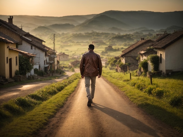 A man on a village road