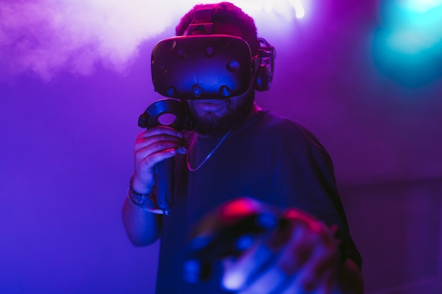 Man in a virtual reality helmet