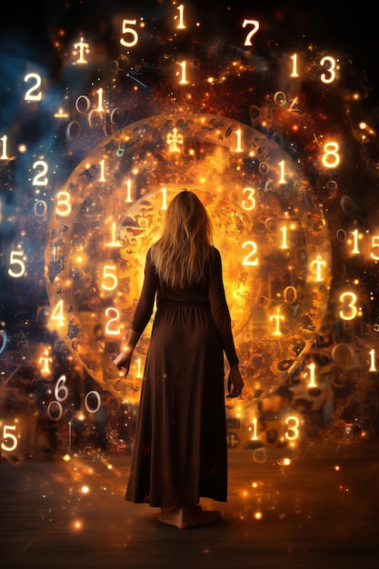 Photo man visualizes the magic of numbers spiritual numerology esoteric ritual