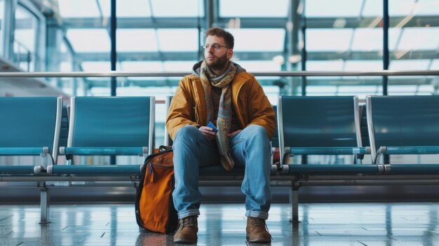 Photo man waiting at the airport