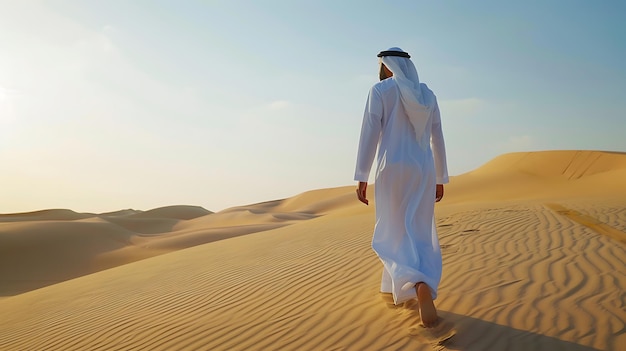 Man Walking Through the Desert Dunes