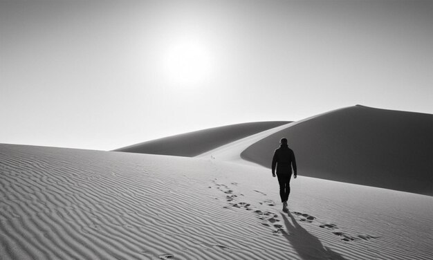 a man walks in the desert with the words quot im a quot written on the sand