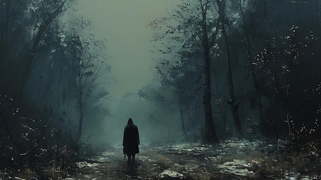 a man walks down a path in the woods