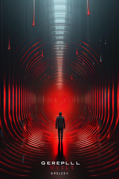 Photo a man walks down a tunnel with a red light on the left