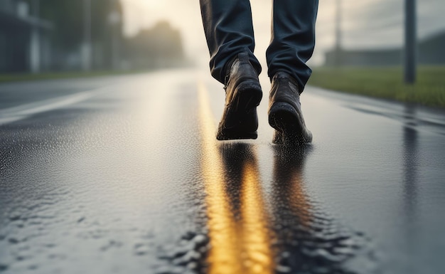 Photo a man walks in the rain ai generatived