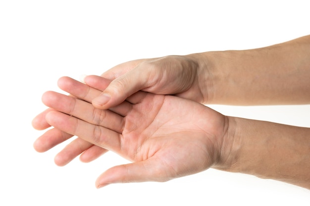 Man washing hand isolated on white background