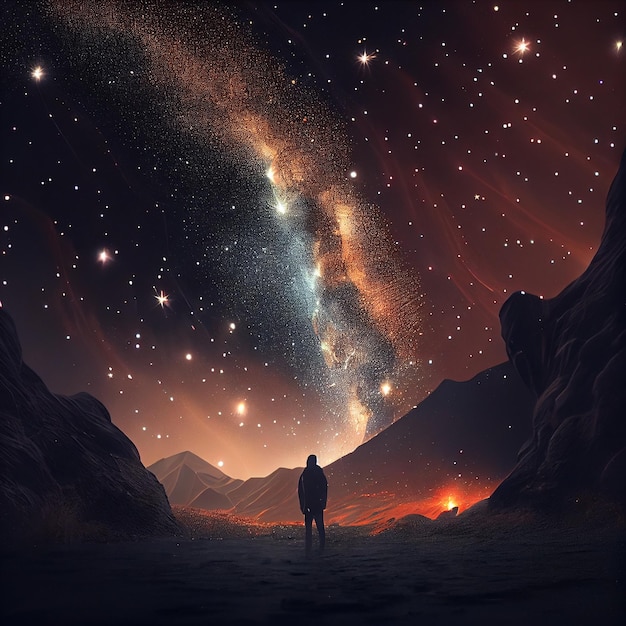 Man watching sky full of stars