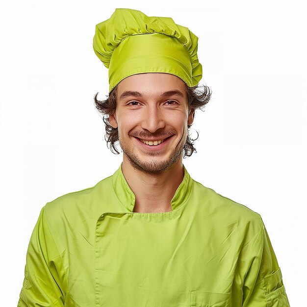 Photo a man wearing an apron that says chef