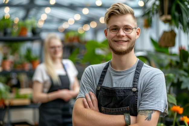 Photo a man wearing an apron with the word  i love  on it