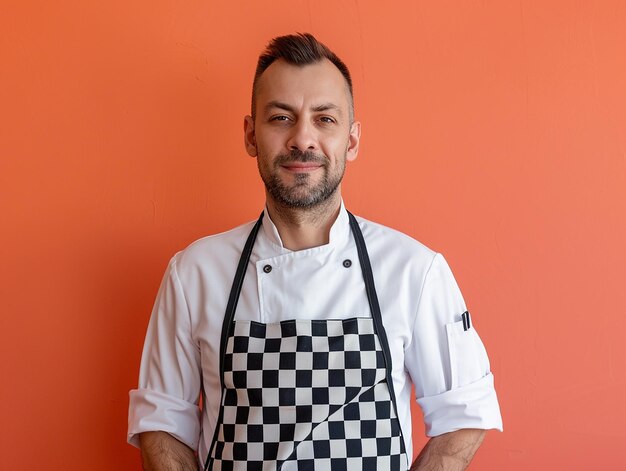 Photo a man wearing an apron with the word quot s quot on it