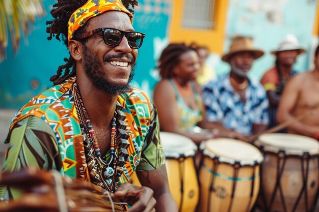 Photo a man wearing a bandana with a band around his neck