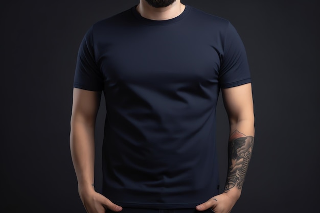 A man wearing a black t - shirt with a black shirt on it