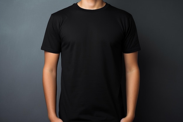 Man wearing black t shirt with dark backdrop generative by ai