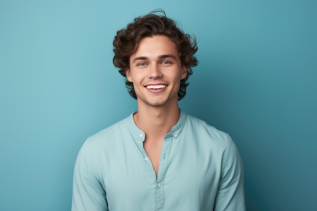 A man wearing a blue shirt smiles at the camera This picture can be used for various purposes such as advertising business presentations or personal blogs