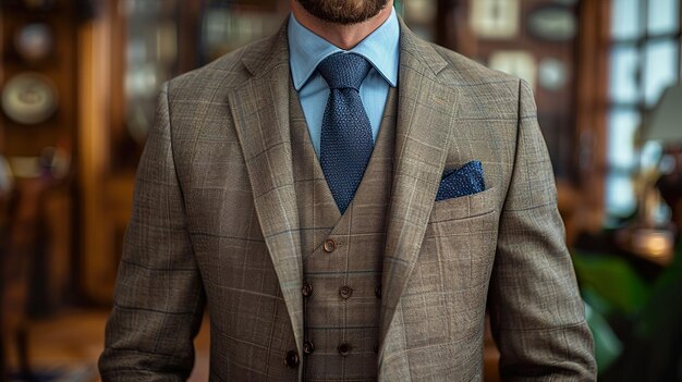 a man wearing a blue shirt with a blue pocket square