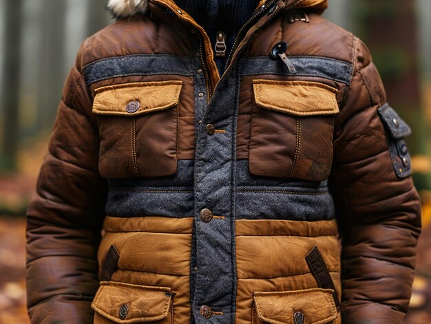 Photo a man wearing a brown jacket with a hood