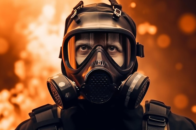 A man wearing a gas mask and a gas mask.