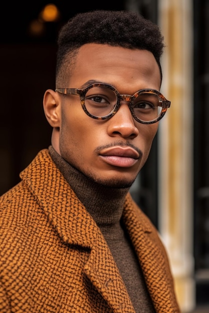 A man wearing glasses from the brand tortoise.