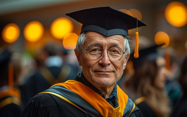 a man wearing glasses and a graduation cap with a gold tassel on his head