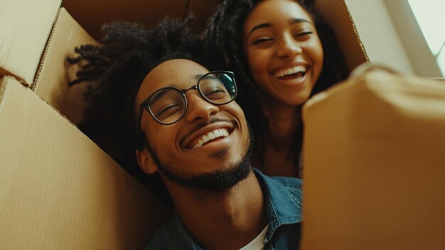 Photo a man wearing glasses is smiling with a woman wearing glasses