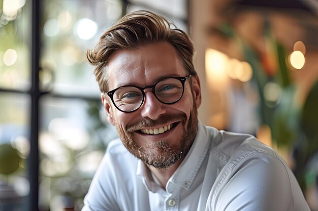 Photo a man wearing glasses and a shirt that says  hes smiling