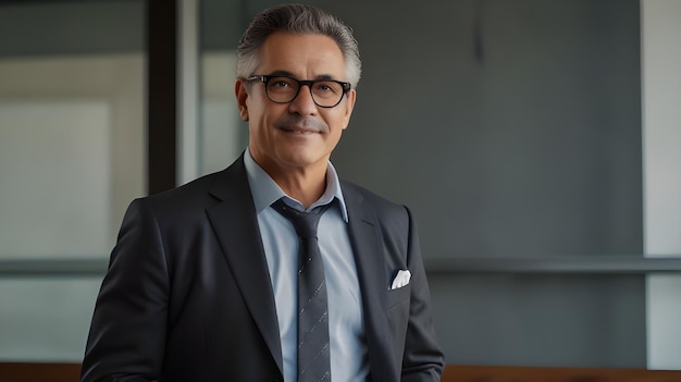 a man wearing glasses and a suit stands in front of a window