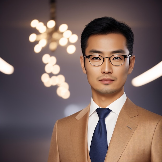 A man wearing glasses and a suit with a blue tie.