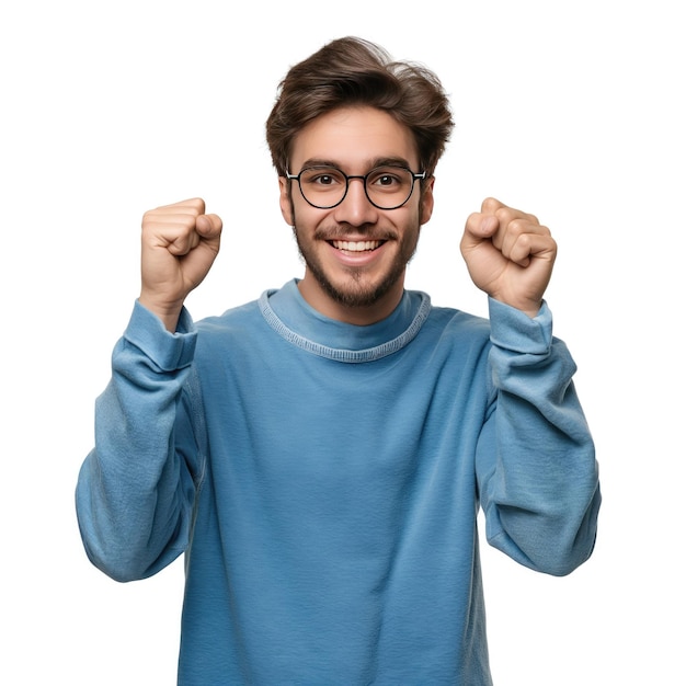 Photo a man wearing glasses and a sweater with the word on it