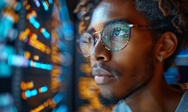 a man wearing glasses that says  the word eye  on the face