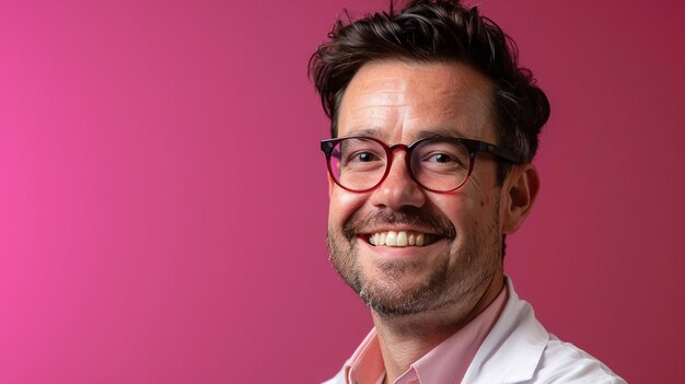 Photo a man wearing glasses and a white suit with a pink shirt on