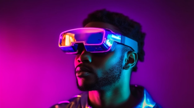 A man wearing goggles that says'neon'on it