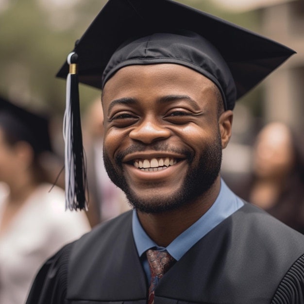 A man wearing a graduation cap and gown with a tassel on it.