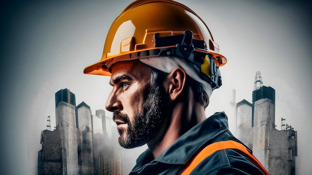 a man wearing a hard hat is standing in front of a building Labor Day Tribute