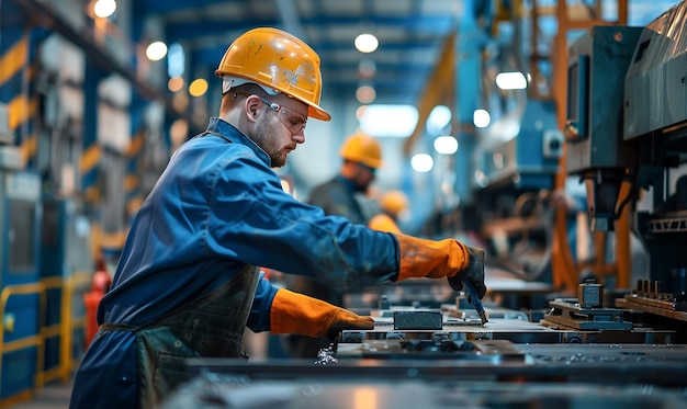 a man wearing a hard hat is working on a machine