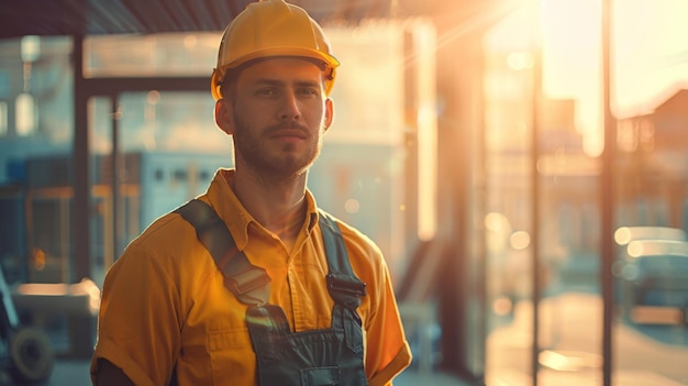 Man Wearing Hard Hat and Overalls