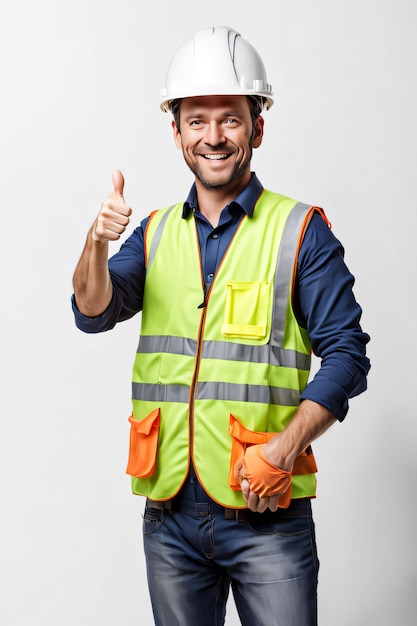 A man wearing a hard hat and vest giving thumbs up