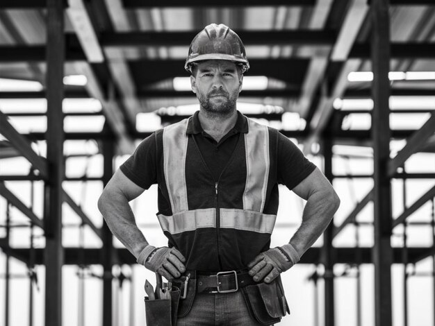 Photo a man wearing a hard hat and a vest that says quot hard rock quot