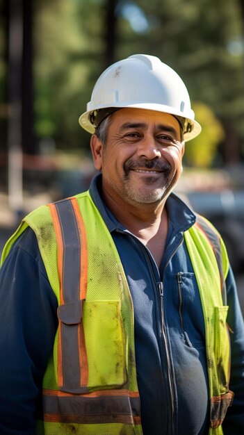 Photo a man wearing a hard hat and a vest that says  he is wearing a hard hat