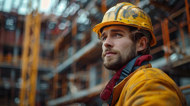 Man Wearing Hard Hat and Yellow Jacket Generative AI