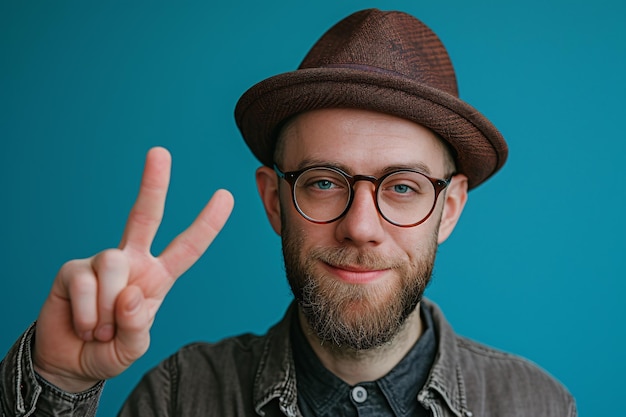 Photo a man wearing a hat and glasses