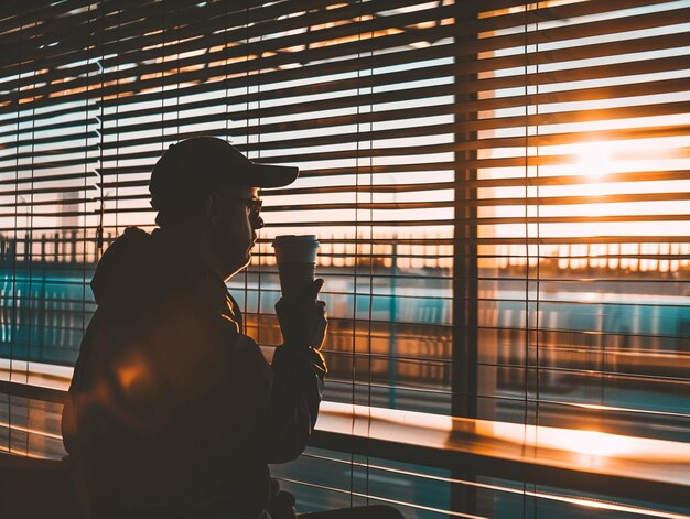 Photo a man wearing a hat and holding a cup of coffee