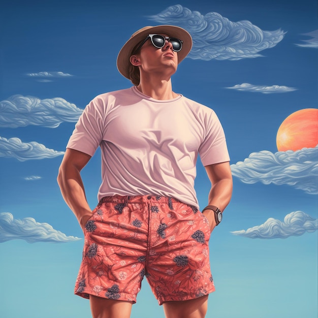 Photo a man wearing a hat and sunglasses stands in front of a sun and the sun is behind him