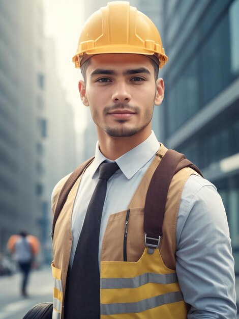 Photo a man wearing a hat that says  he is wearing  he is wearing a yellow hat